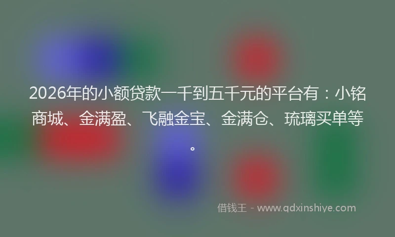2026年的小额贷款一千到五千元的平台有：小铭商城、金满盈、飞融金宝、金满仓、琉璃买单等。