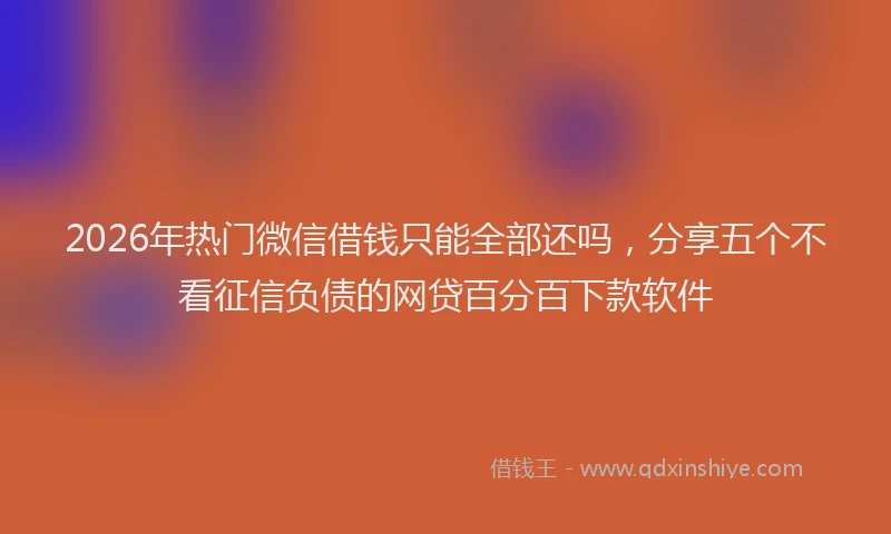 2026年热门微信借钱只能全部还吗，分享五个不看征信负债的网贷百分百下款软件