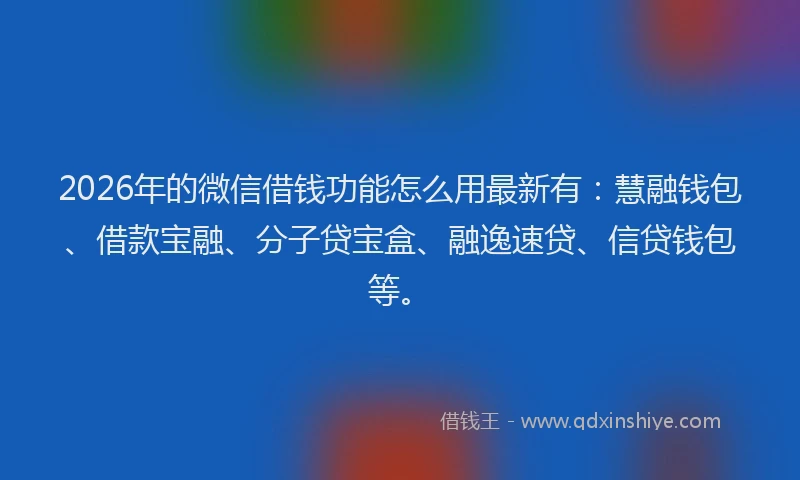 2026年的微信借钱功能怎么用最新有：慧融钱包、借款宝融、分子贷宝盒、融逸速贷、信贷钱包等。