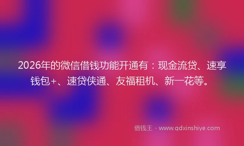 2026年的微信借钱功能开通有：现金流贷、速享钱包+、速贷侠通、友福租机、新一花等。