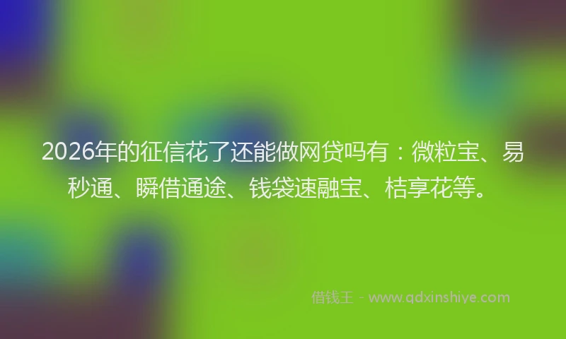2026年的征信花了还能做网贷吗有：微粒宝、易秒通、瞬借通途、钱袋速融宝、桔享花等。