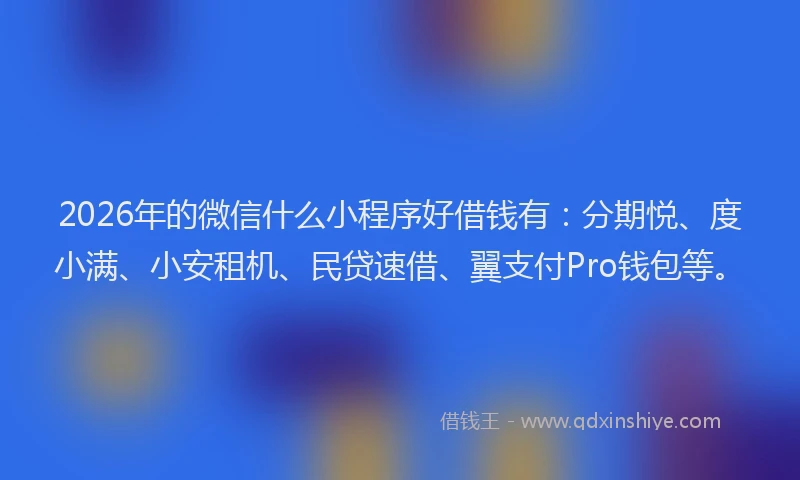 2026年的微信什么小程序好借钱有：分期悦、度小满、小安租机、民贷速借、翼支付Pro钱包等。