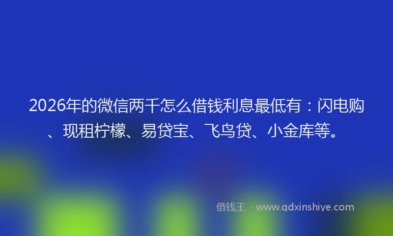 2026年的微信两千怎么借钱利息最低有：闪电购、现租柠檬、易贷宝、飞鸟贷、小金库等。