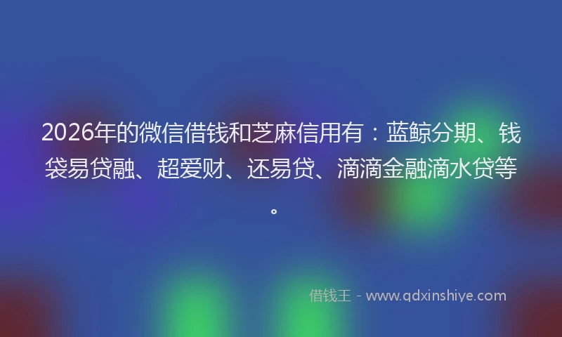 2026年的微信借钱和芝麻信用有:蓝鲸分期、钱袋易贷融、超爱财、还易贷、滴滴金融滴水贷等。