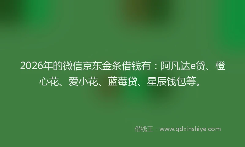 2026年的微信京东金条借钱有：阿凡达e贷、橙心花、爱小花、蓝莓贷、星辰钱包等。