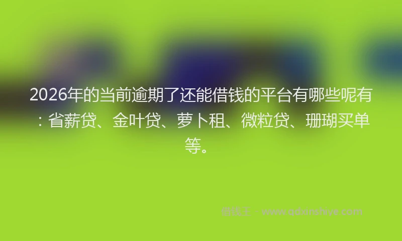 2026年的当前逾期了还能借钱的平台有哪些呢有：省薪贷、金叶贷、萝卜租、微粒贷、珊瑚买单等。