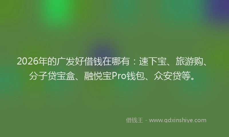 2026年的广发好借钱在哪有：速下宝、旅游购、分子贷宝盒、融悦宝Pro钱包、众安贷等。