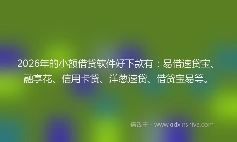 2026年的小额借贷软件好下款有：易借速贷宝、融享花、信用卡贷、洋葱速贷、借贷宝易等。