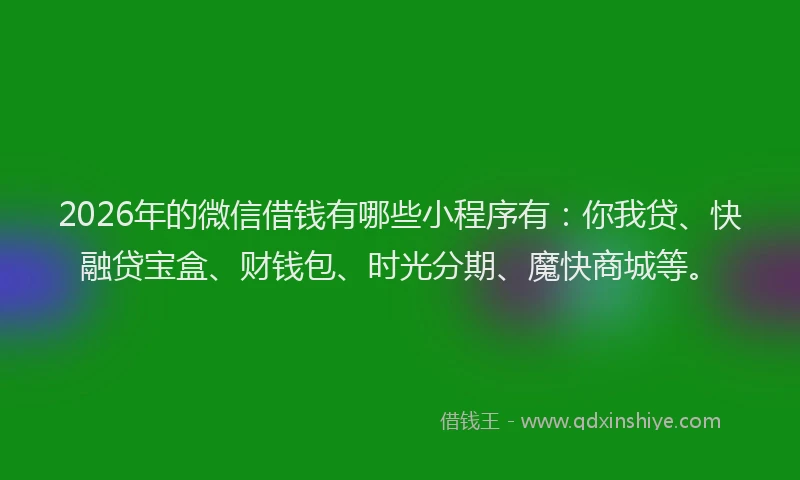 2026年的微信借钱有哪些小程序有：你我贷、快融贷宝盒、财钱包、时光分期、魔快商城等。