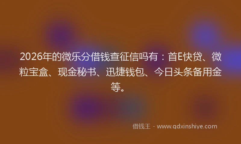 2026年的微乐分借钱查征信吗有：首E快贷、微粒宝盒、现金秘书、迅捷钱包、今日头条备用金等。