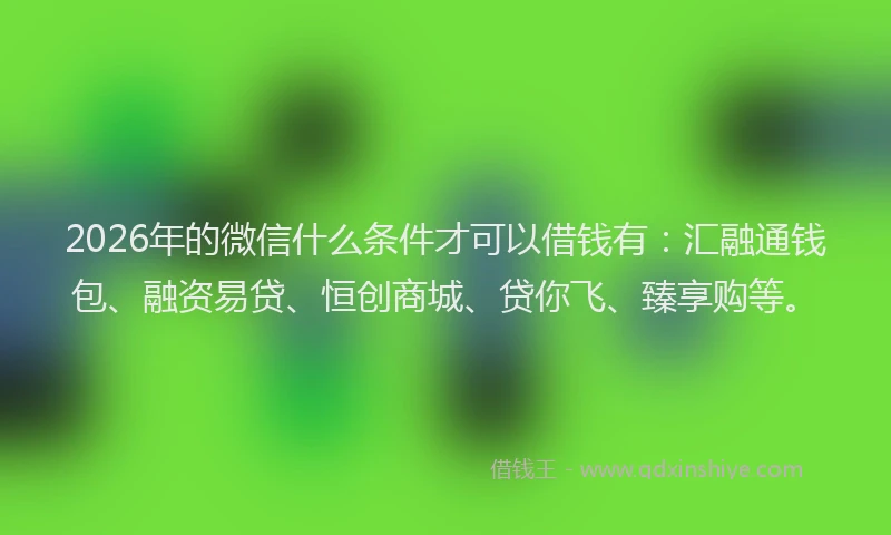 2026年的微信什么条件才可以借钱有：汇融通钱包、融资易贷、恒创商城、贷你飞、臻享购等。