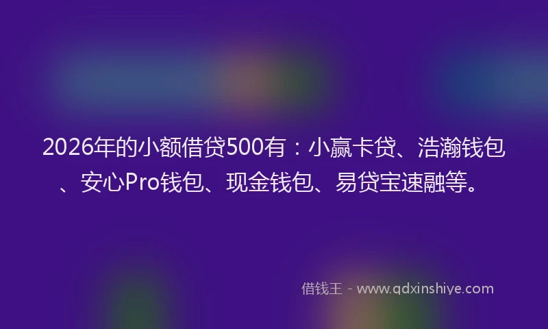 2026年的小额借贷500有：小赢卡贷、浩瀚钱包、安心Pro钱包、现金钱包、易贷宝速融等。