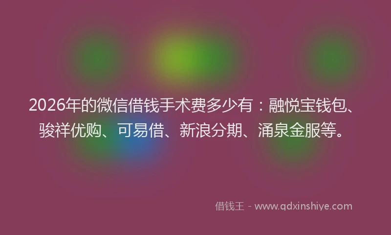 2026年的微信借钱手术费多少有：融悦宝钱包、骏祥优购、可易借、新浪分期、涌泉金服等。