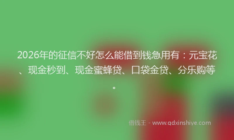 2026年的征信不好怎么能借到钱急用有：元宝花、现金秒到、现金蜜蜂贷、口袋金贷、分乐购等。
