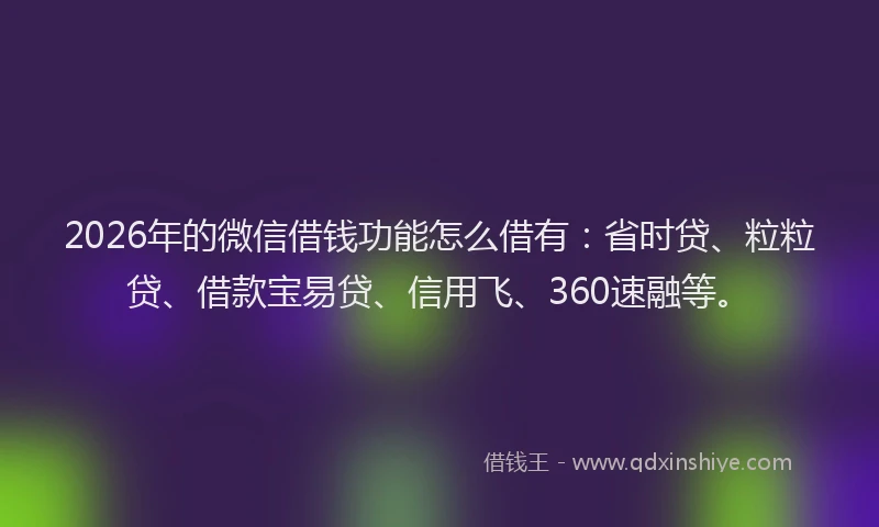 2026年的微信借钱功能怎么借有：省时贷、粒粒贷、借款宝易贷、信用飞、360速融等。