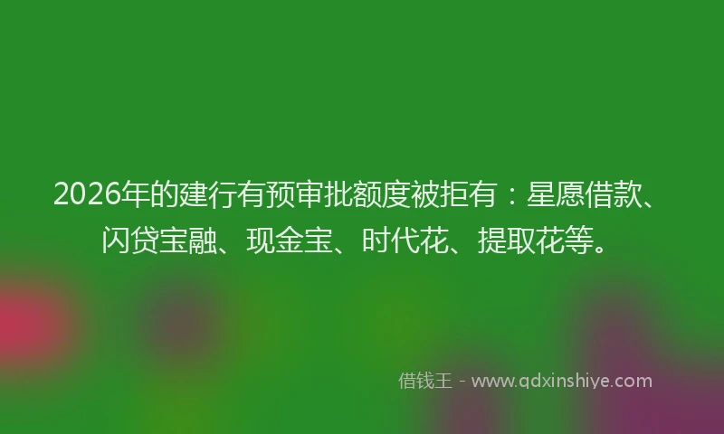 2026年的建行有预审批额度被拒有：星愿借款、闪贷宝融、现金宝、时代花、提取花等。