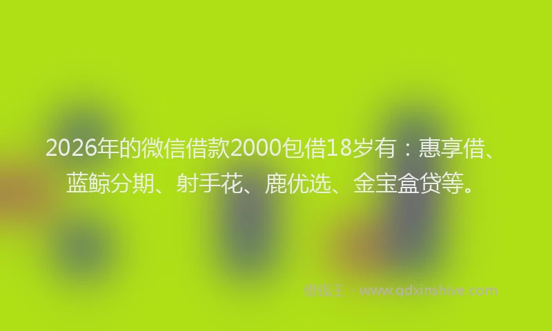 2026年的微信借款2000包借18岁有：惠享借、蓝鲸分期、射手花、鹿优选、金宝盒贷等。