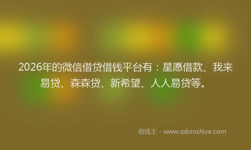 2026年的微信借贷借钱平台有：星愿借款、我来易贷、森森贷、新希望、人人易贷等。