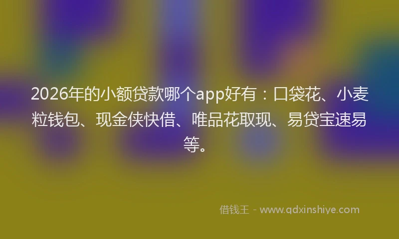 2026年的小额贷款哪个app好有：口袋花、小麦粒钱包、现金侠快借、唯品花取现、易贷宝速易等。