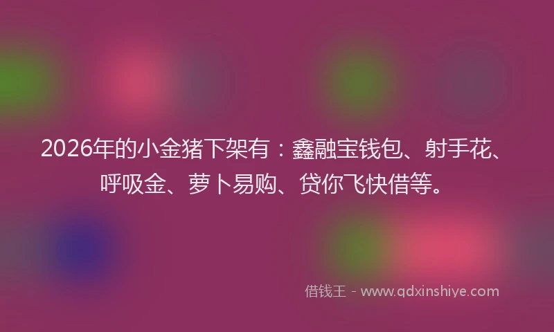 2026年的小金猪下架有：鑫融宝钱包、射手花、呼吸金、萝卜易购、贷你飞快借等。