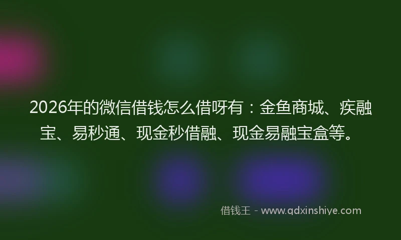 2026年的微信借钱怎么借呀有：金鱼商城、疾融宝、易秒通、现金秒借融、现金易融宝盒等。