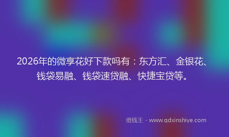 2026年的微享花好下款吗有：东方汇、金银花、钱袋易融、钱袋速贷融、快捷宝贷等。