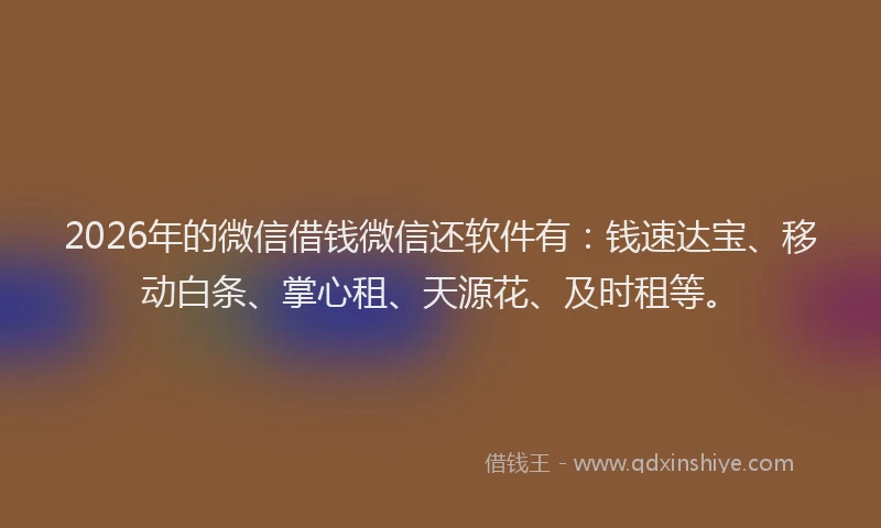2026年的微信借钱微信还软件有：钱速达宝、移动白条、掌心租、天源花、及时租等。