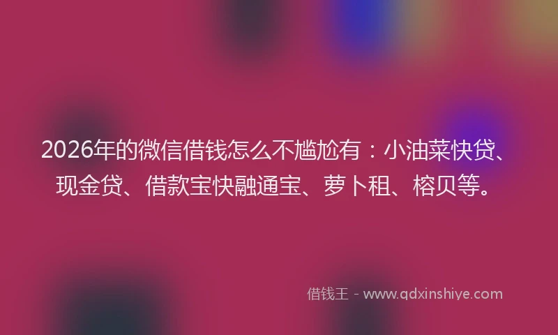2026年的微信借钱怎么不尴尬有：小油菜快贷、现金贷、借款宝快融通宝、萝卜租、榕贝等。