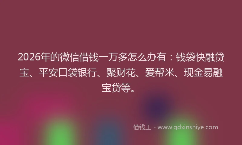 2026年的微信借钱一万多怎么办有：钱袋快融贷宝、平安口袋银行、聚财花、爱帮米、现金易融宝贷等。