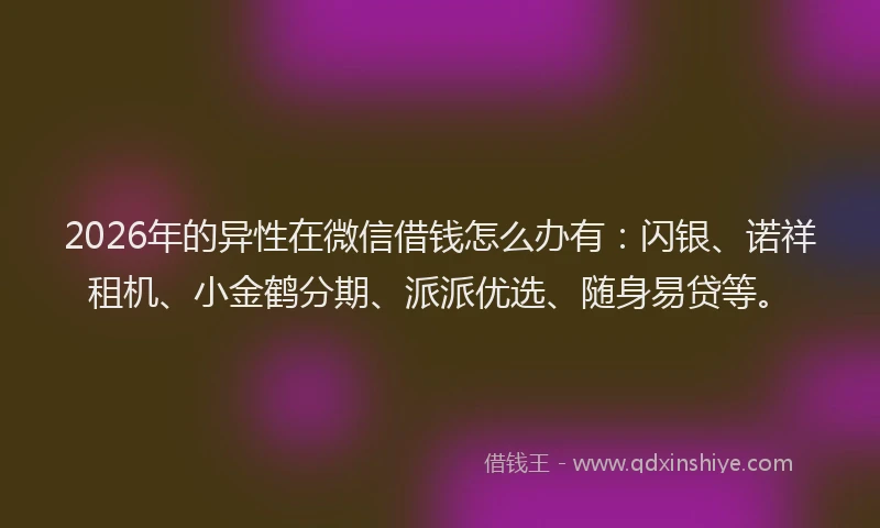 2026年的异性在微信借钱怎么办有：闪银、诺祥租机、小金鹤分期、派派优选、随身易贷等。