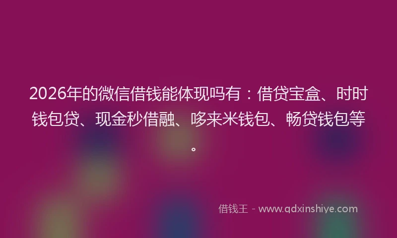 2026年的微信借钱能体现吗有：借贷宝盒、时时钱包贷、现金秒借融、哆来米钱包、畅贷钱包等。