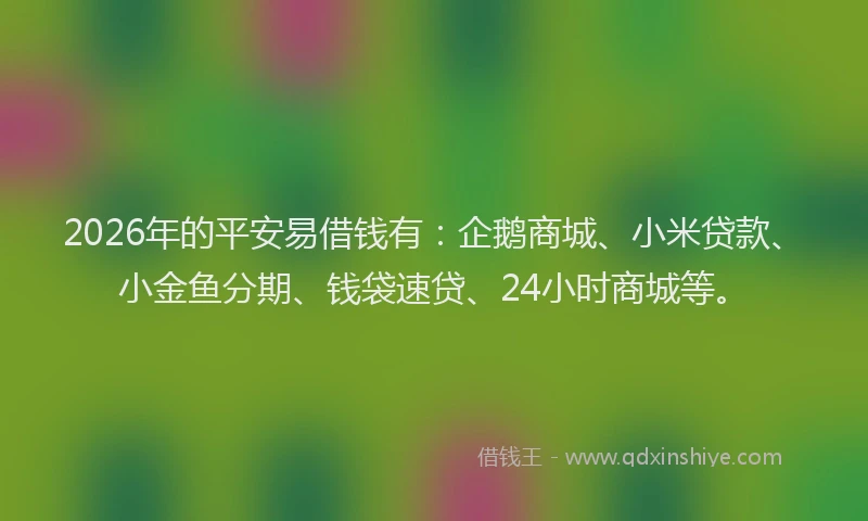 2026年的平安易借钱有：企鹅商城、小米贷款、小金鱼分期、钱袋速贷、24小时商城等。