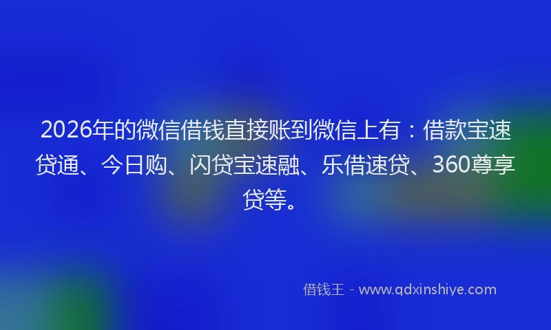 2026年的微信借钱直接账到微信上有:借款宝速贷通、今日购、闪贷宝速融、乐借速贷、360尊享贷等。