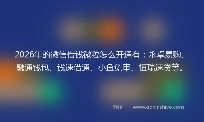 2026年的微信借钱微粒怎么开通有:永卓易购、融通钱包、钱速借通、小鱼免审、恒瑞速贷等。