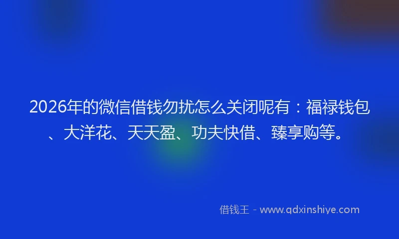 2026年的微信借钱勿扰怎么关闭呢有：福禄钱包、大洋花、天天盈、功夫快借、臻享购等。