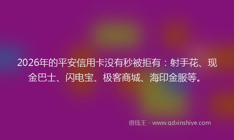 2026年的平安信用卡没有秒被拒有:射手花、现金巴士、闪电宝、极客商城、海印金服等。