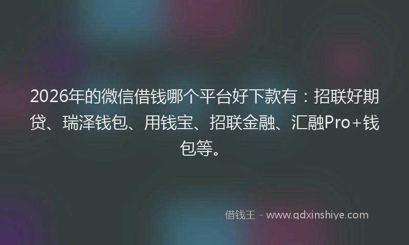 2026年的微信借钱哪个平台好下款有:招联好期贷、瑞泽钱包、用钱宝、招联金融、汇融Pro+钱包等。