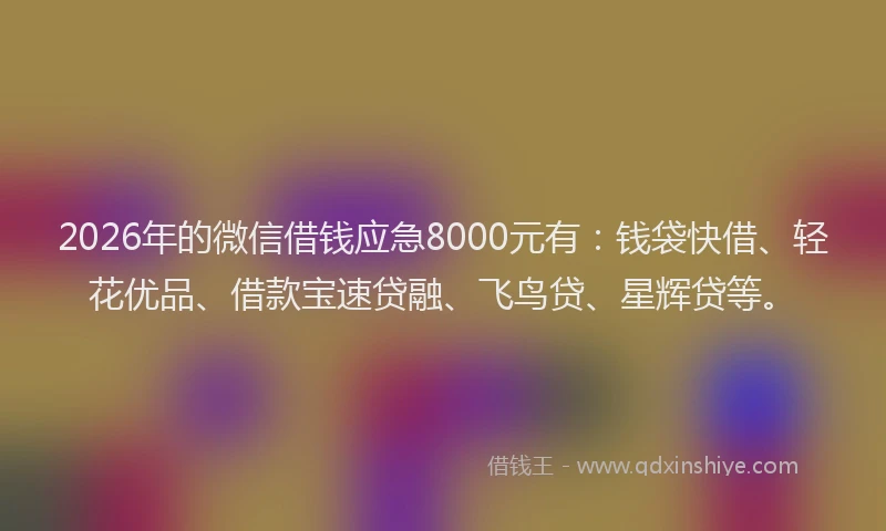 2026年的微信借钱应急8000元有：钱袋快借、轻花优品、借款宝速贷融、飞鸟贷、星辉贷等。