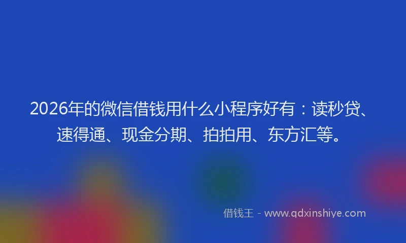 2026年的微信借钱用什么小程序好有:读秒贷、速得通、现金分期、拍拍用、东方汇等。