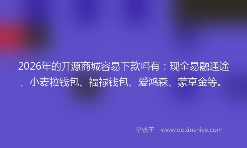 2026年的开源商城容易下款吗有：现金易融通途、小麦粒钱包、福禄钱包、爱鸿森、蒙享金等。