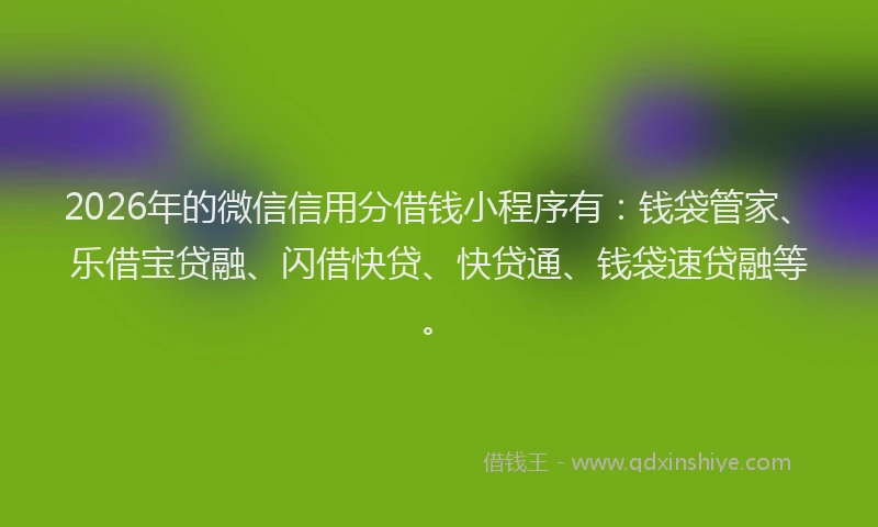 2026年的微信信用分借钱小程序有：钱袋管家、乐借宝贷融、闪借快贷、快贷通、钱袋速贷融等。
