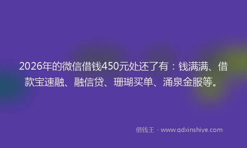 2026年的微信借钱450元处还了有：钱满满、借款宝速融、融信贷、珊瑚买单、涌泉金服等。