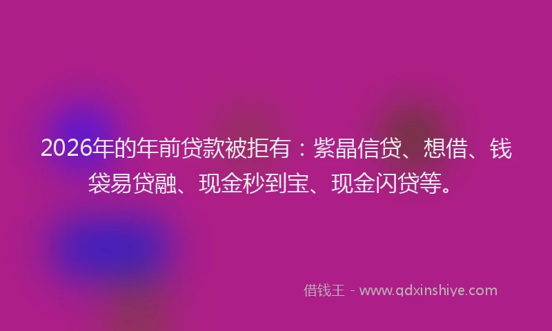 2026年的年前贷款被拒有:紫晶信贷、想借、钱袋易贷融、现金秒到宝、现金闪贷等。