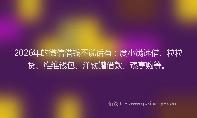 2026年的微信借钱不说话有：度小满速借、粒粒贷、维维钱包、洋钱罐借款、臻享购等。