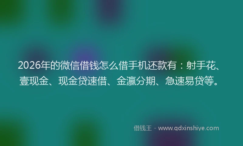 2026年的微信借钱怎么借手机还款有：射手花、壹现金、现金贷速借、金瀛分期、急速易贷等。
