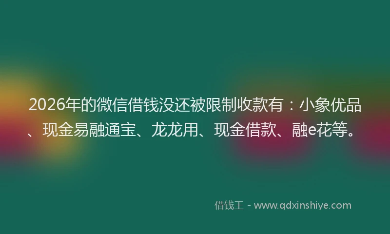 2026年的微信借钱没还被限制收款有：小象优品、现金易融通宝、龙龙用、现金借款、融e花等。