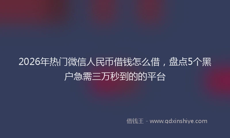 2026年热门微信人民币借钱怎么借，盘点5个黑户急需三万秒到的的平台