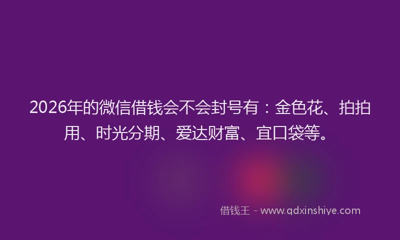 2026年的微信借钱会不会封号有：金色花、拍拍用、时光分期、爱达财富、宜口袋等。