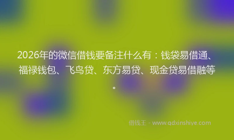 2026年的微信借钱要备注什么有：钱袋易借通、福禄钱包、飞鸟贷、东方易贷、现金贷易借融等。