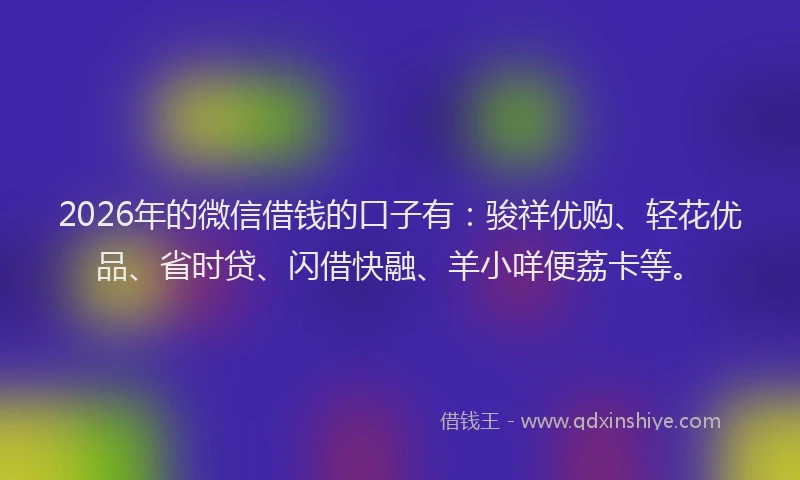 2026年的微信借钱的口子有：骏祥优购、轻花优品、省时贷、闪借快融、羊小咩便荔卡等。